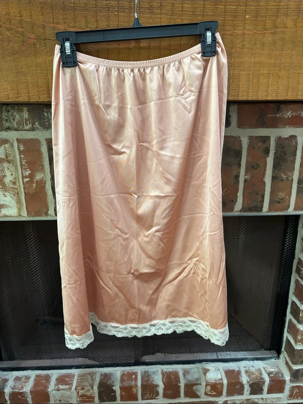 Vintage Peach Satin Slip with Lace Trim